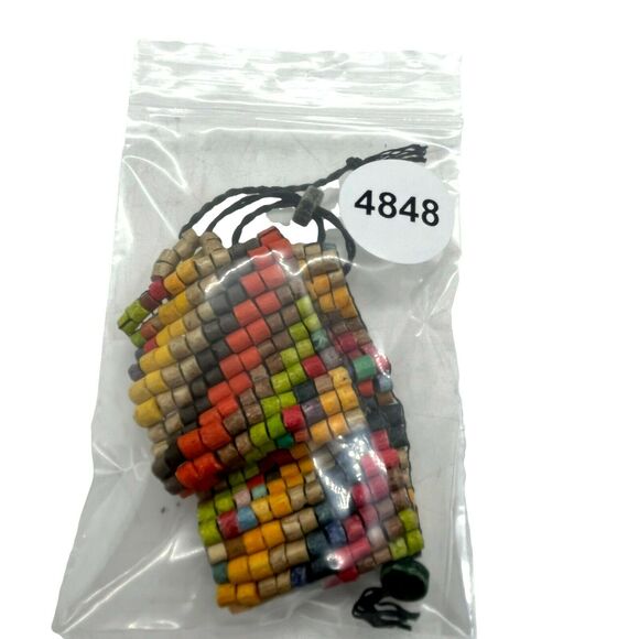 Rainbow Beaded Bracelet Pull Tighten Handmade Woven Adjustable Lightweight Boho - Picture 5 of 15